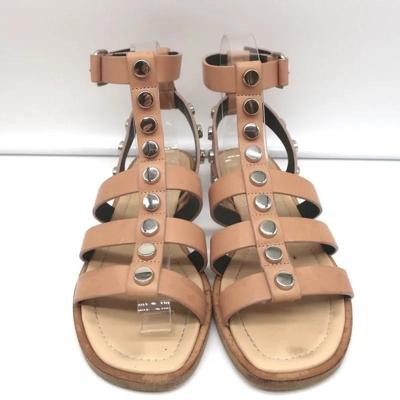 Balenciaga Studded Gladiator Sandals Nude Leather Size 36 Ankle Strap Flats