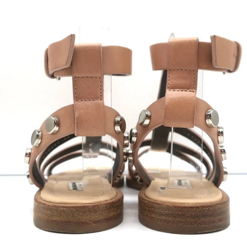 Balenciaga Studded Gladiator Sandals Nude Leather Size 36 Ankle Strap Flats