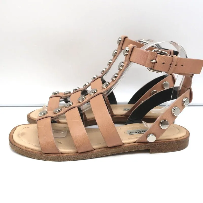 Balenciaga Studded Gladiator Sandals Nude Leather Size 36 Ankle Strap Flats