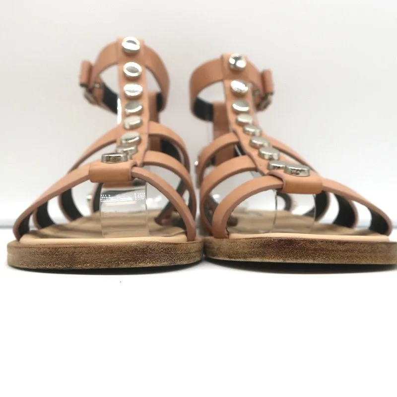 Balenciaga Studded Gladiator Sandals Nude Leather Size 36 Ankle Strap Flats