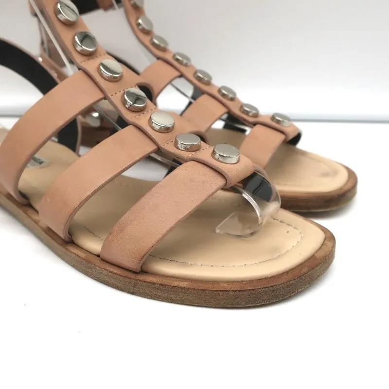 Balenciaga Studded Gladiator Sandals Nude Leather Size 36 Ankle Strap Flats