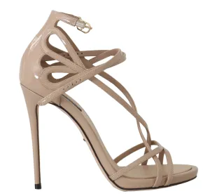 Beige Leather Silk Stiletto Sandals