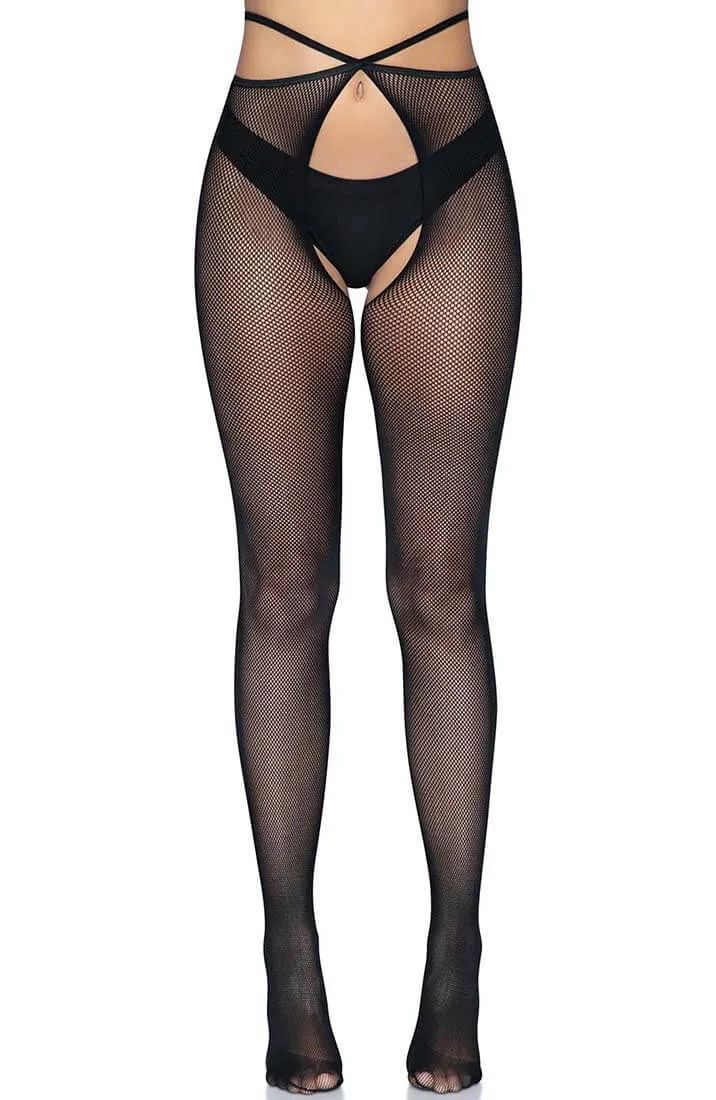Black strappy crotchless pantyhose