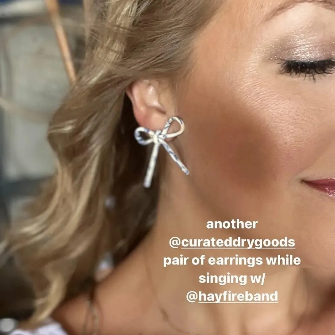 Blue and White Bow Stud Earrings