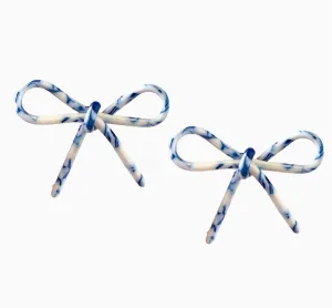Blue and White Bow Stud Earrings