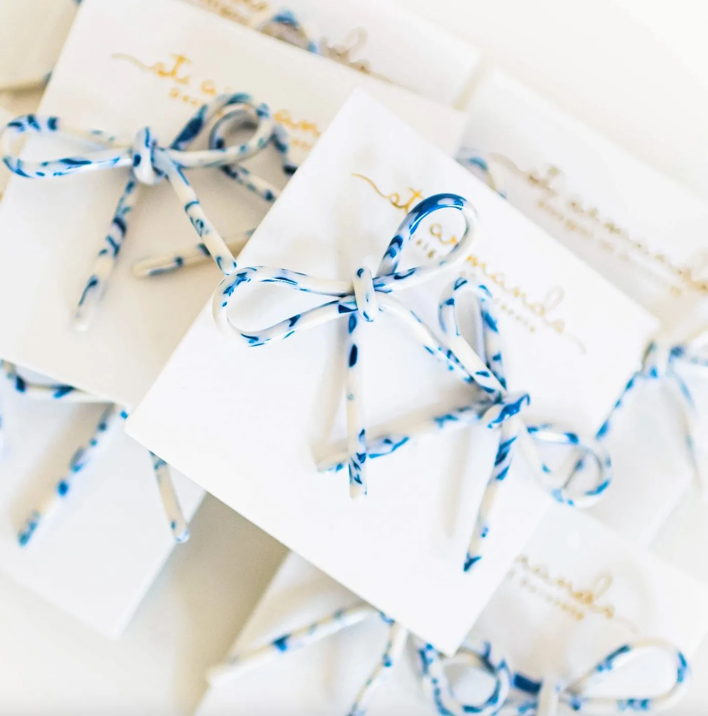 Blue and White Bow Stud Earrings