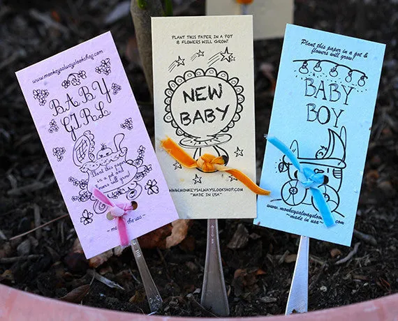 Blue baby boy wildflower kit plantable seed paper with garden marker (S0387)