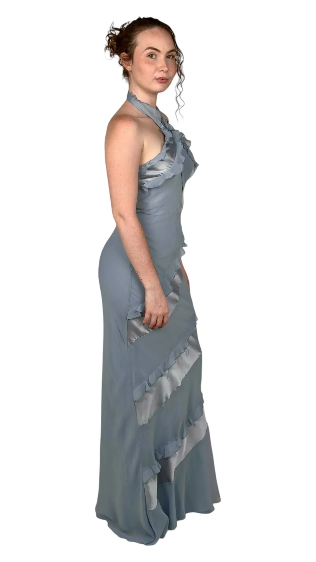 Blue Fringe Halter Maxi Dress