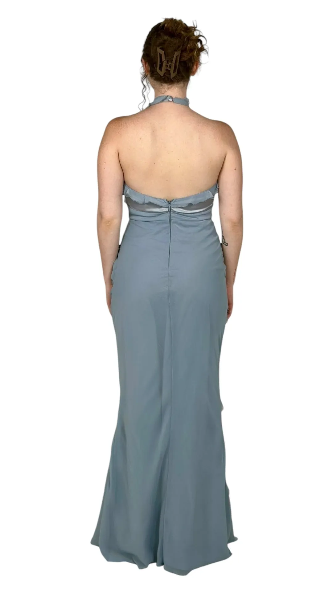Blue Fringe Halter Maxi Dress
