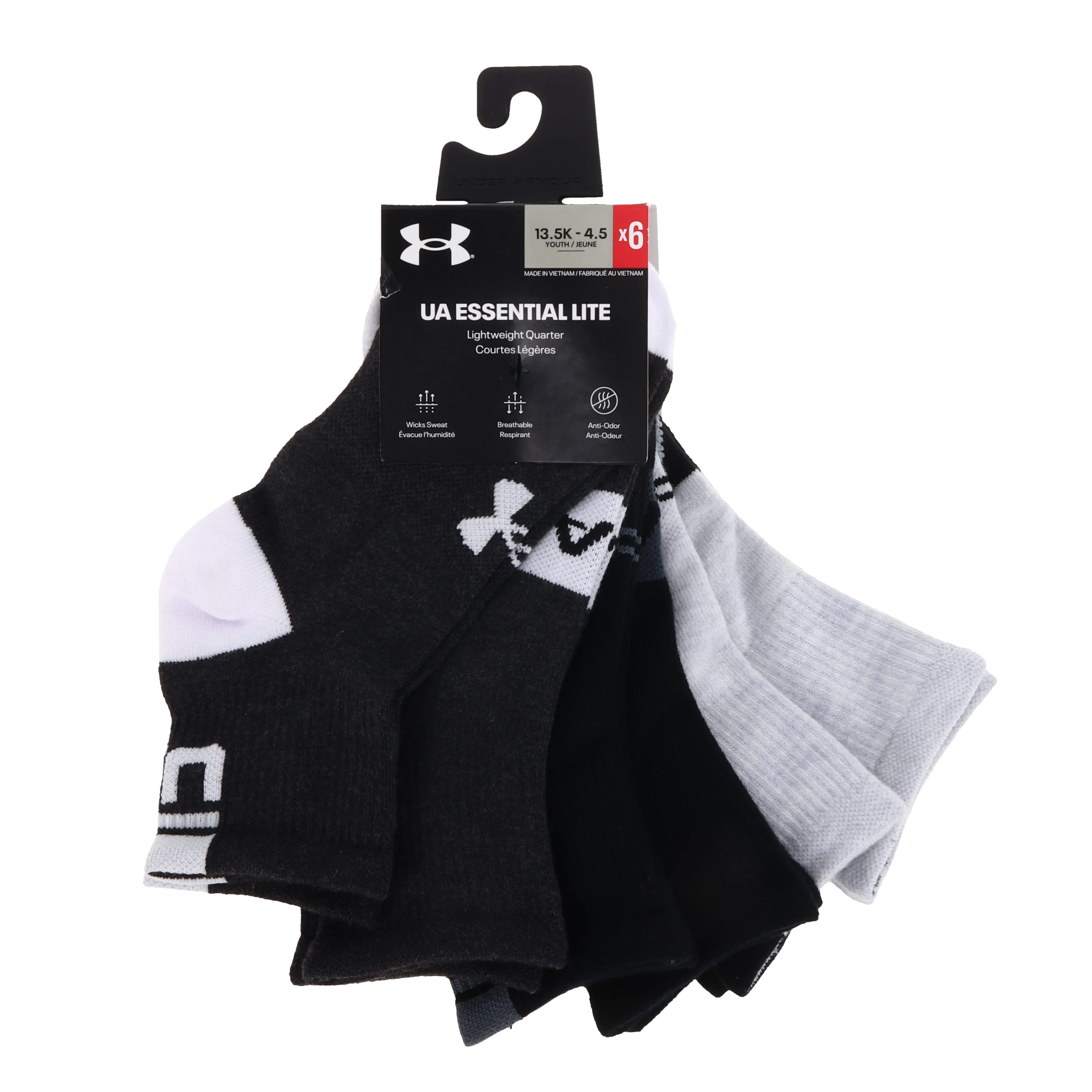 Boy's Essential Quarter Socks - 6 Pack