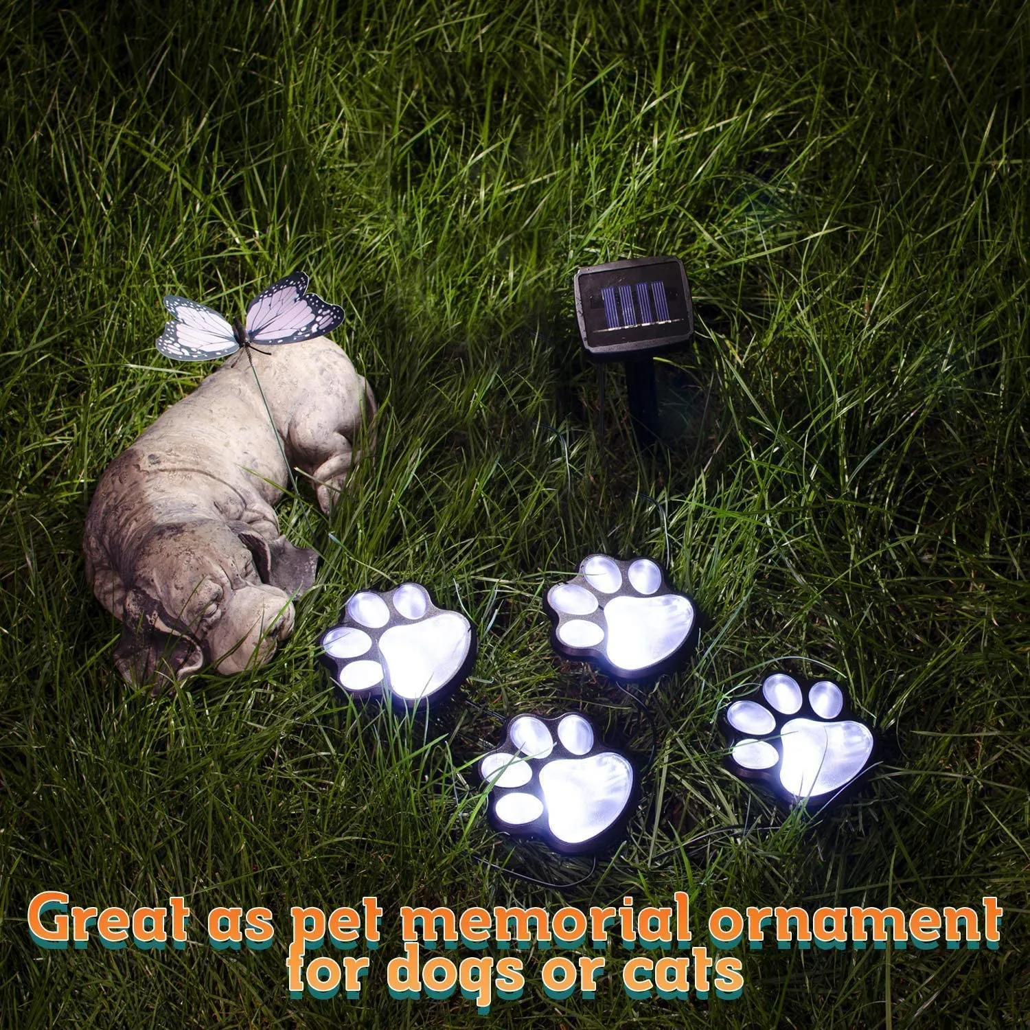 Brand new set of Solar LED Paw Print Lights! Charges by day & shines from dusk to dawn! Easy Install, No outlet required!