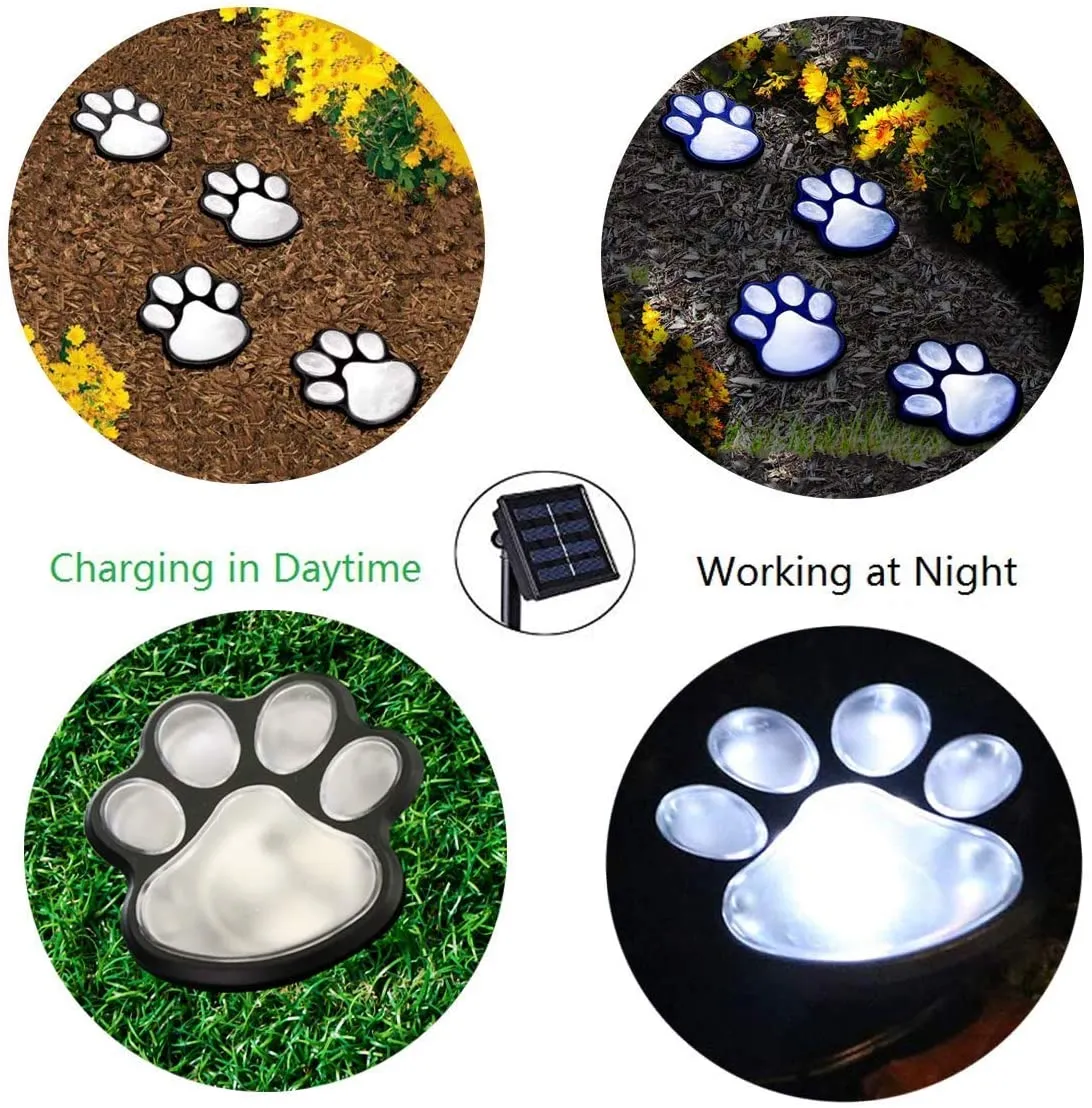Brand new set of Solar LED Paw Print Lights! Charges by day & shines from dusk to dawn! Easy Install, No outlet required!