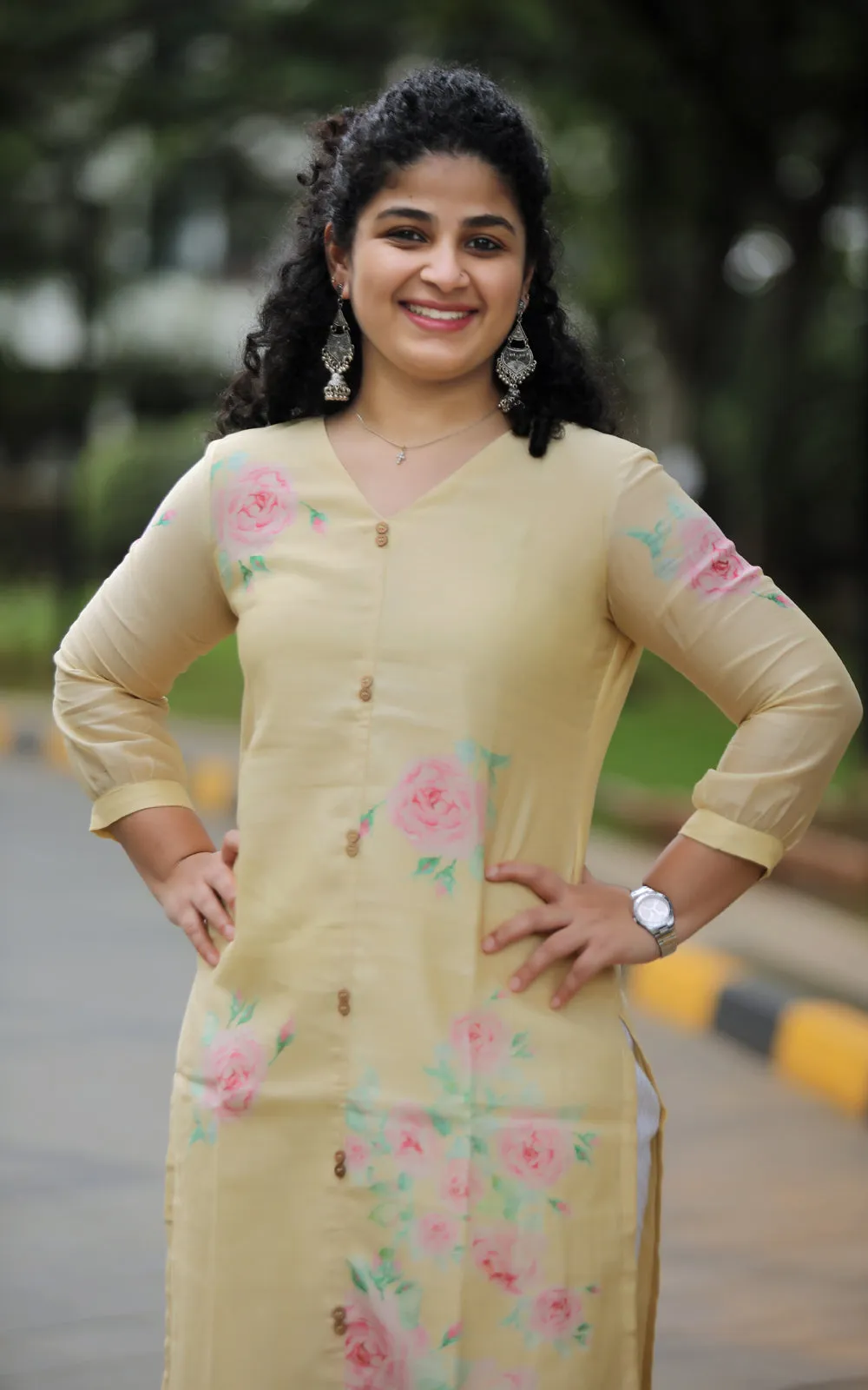 BUTTER YELLOW ROSE CHANDERI SILK KURTA