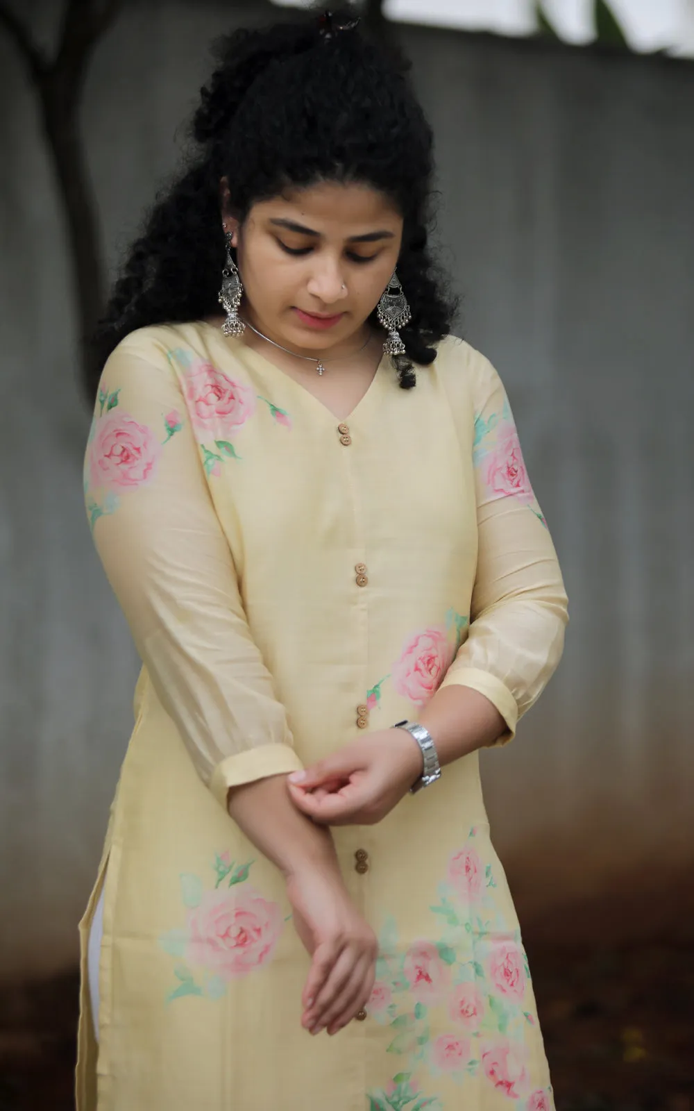 BUTTER YELLOW ROSE CHANDERI SILK KURTA