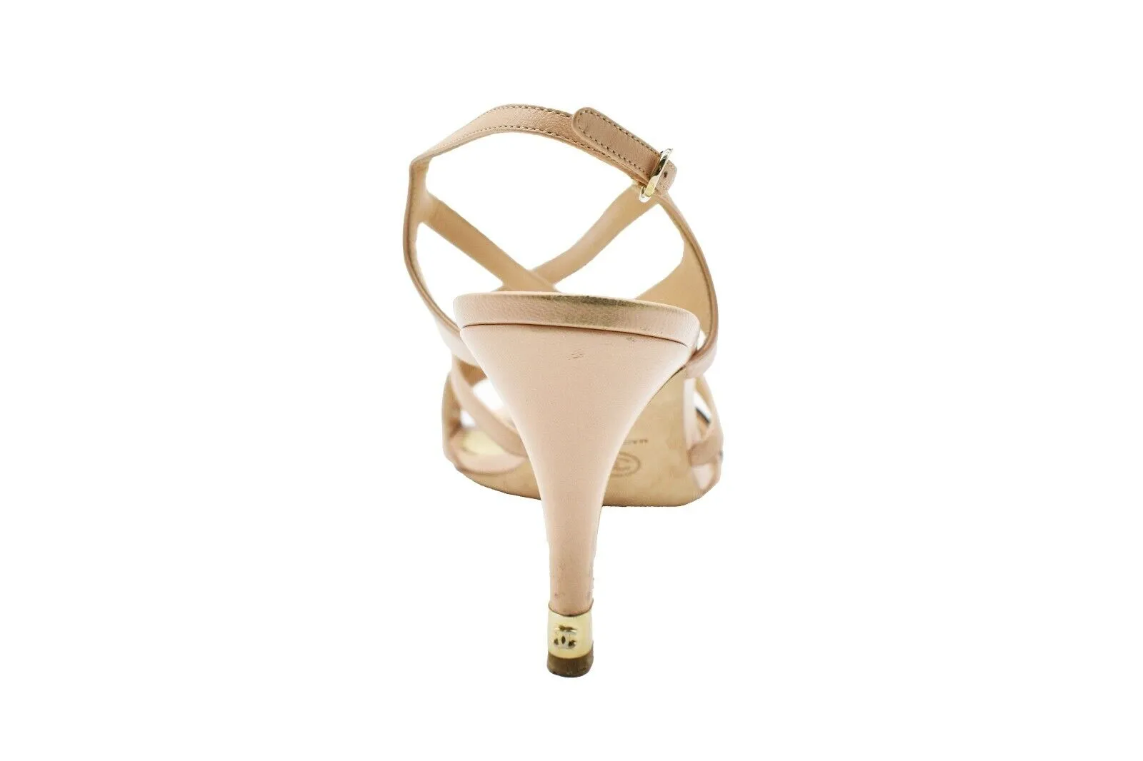 Chanel - Strappy Sandal Open Toe Heels - Satin Beige Black - CC Logo - US 8 - 39