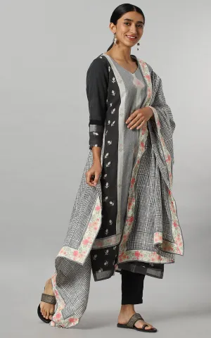 CHARCOAL ROSE-BUD KURTA