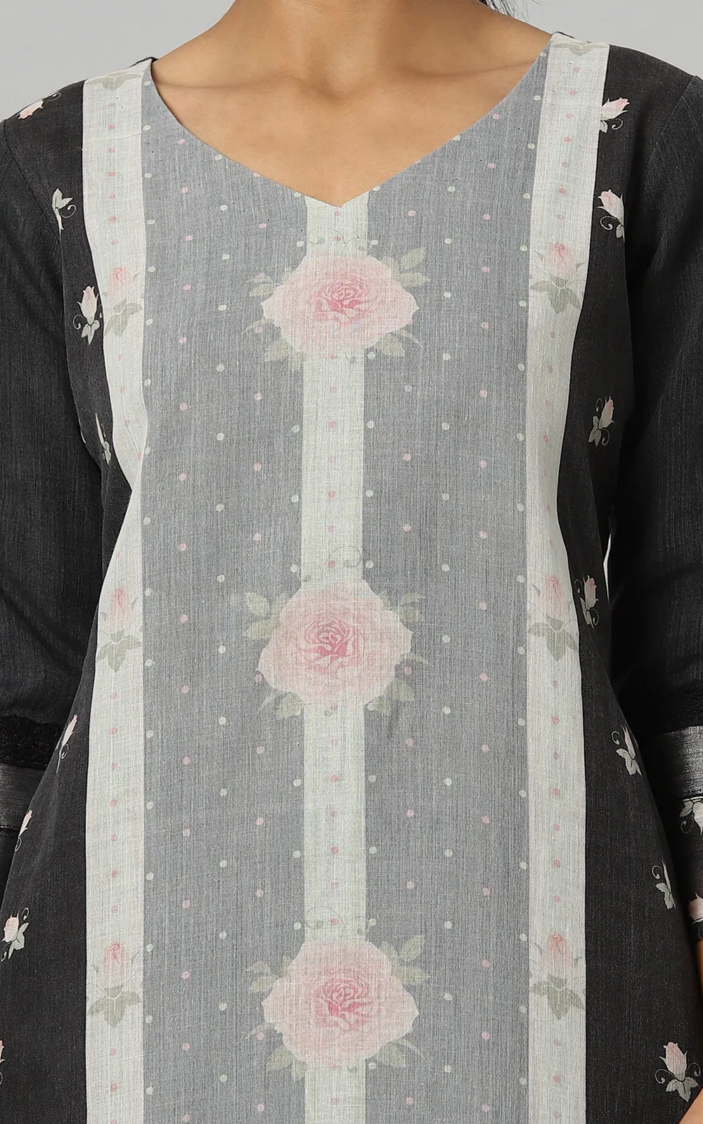 CHARCOAL ROSE-BUD KURTA