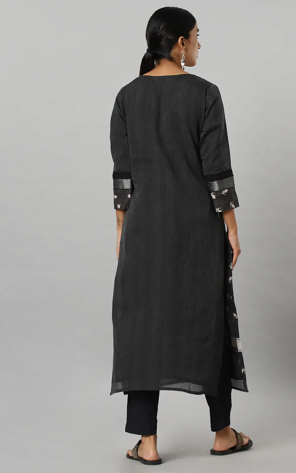 CHARCOAL ROSE-BUD KURTA