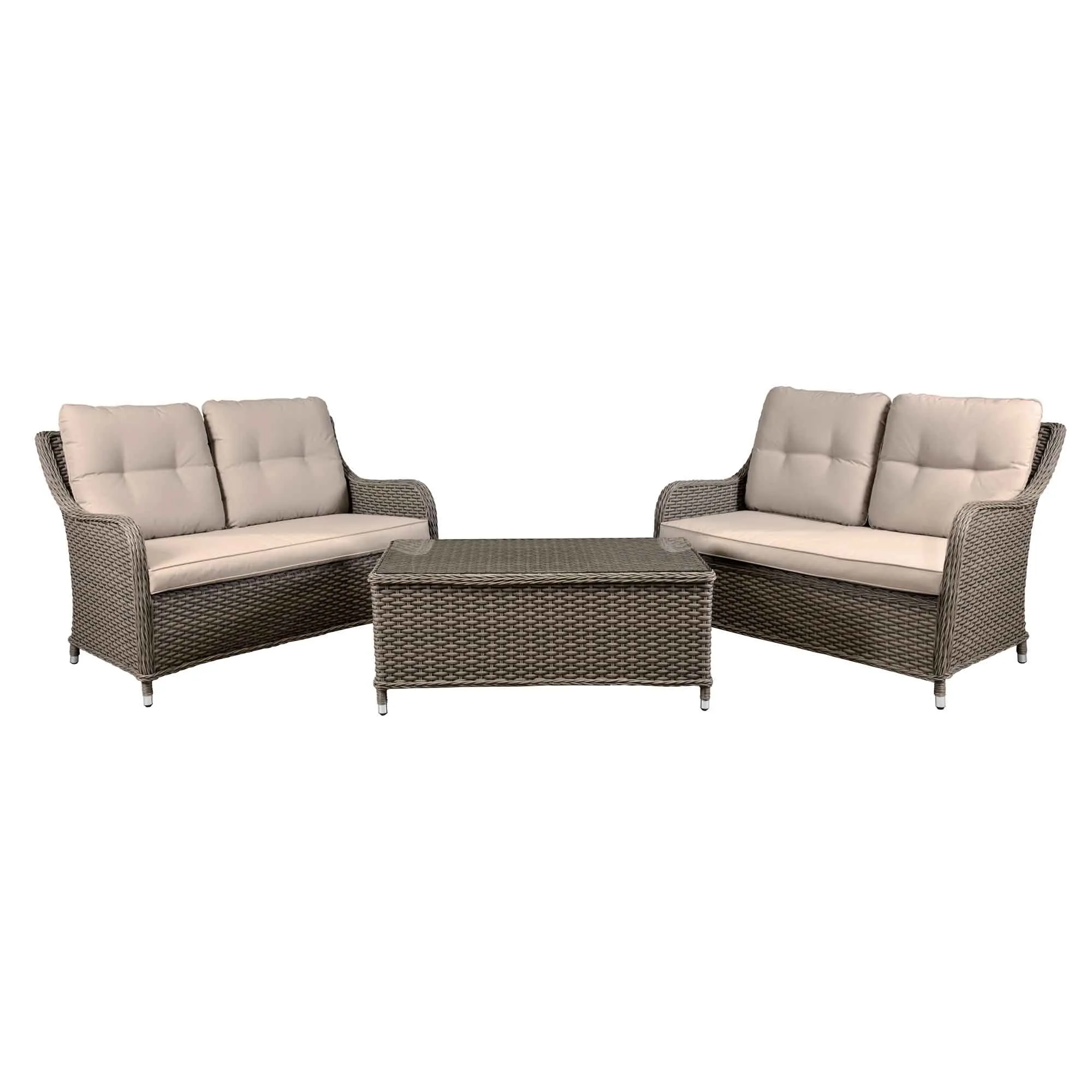 Chester 3 Piece Outdoor Rattan Lounge Set with 2 x Double Seater Sofas, Brown - DG88