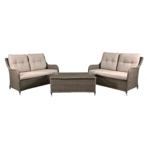 Chester 3 Piece Outdoor Rattan Lounge Set with 2 x Double Seater Sofas, Brown - DG88