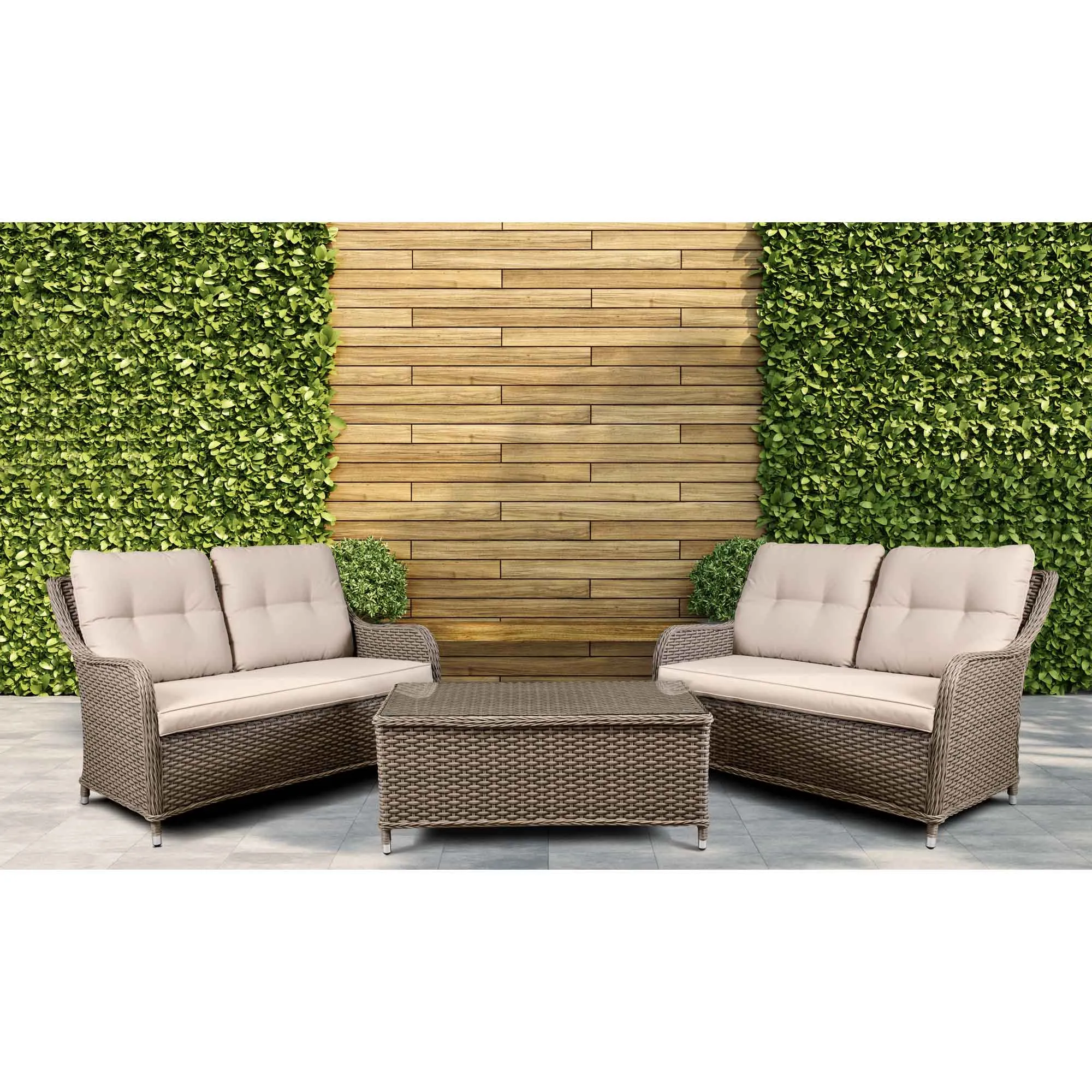 Chester 3 Piece Outdoor Rattan Lounge Set with 2 x Double Seater Sofas, Brown - DG88