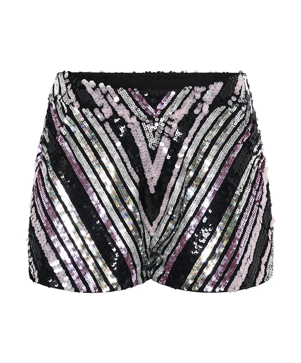 Chevron Hand-Sequined Party Shorts - Sequin