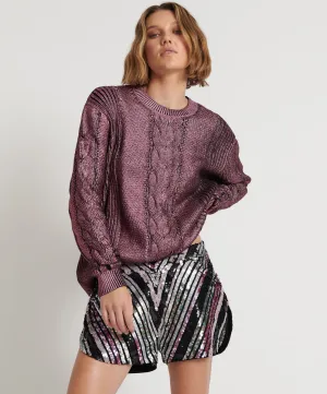 Chevron Hand-Sequined Party Shorts - Sequin