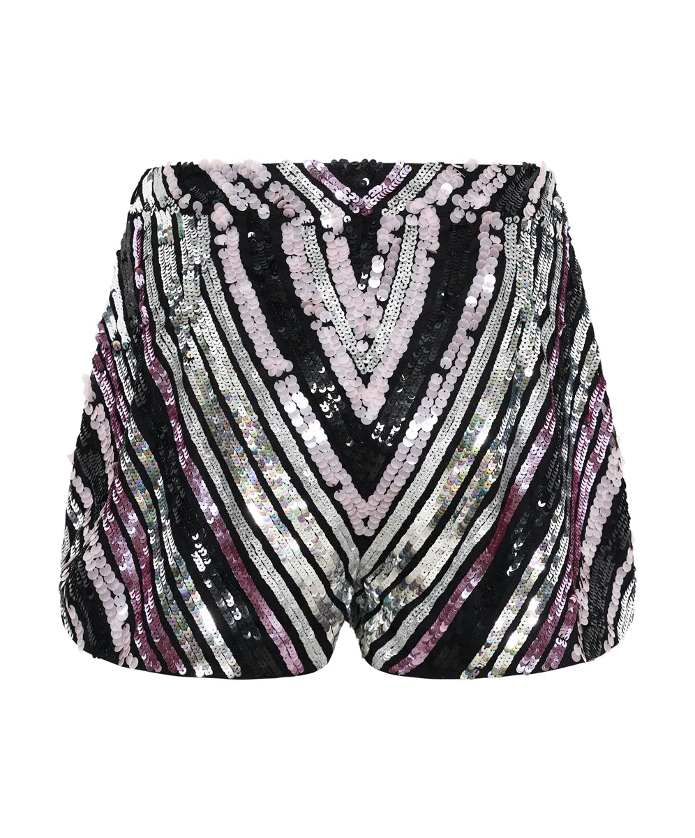 Chevron Hand-Sequined Party Shorts - Sequin