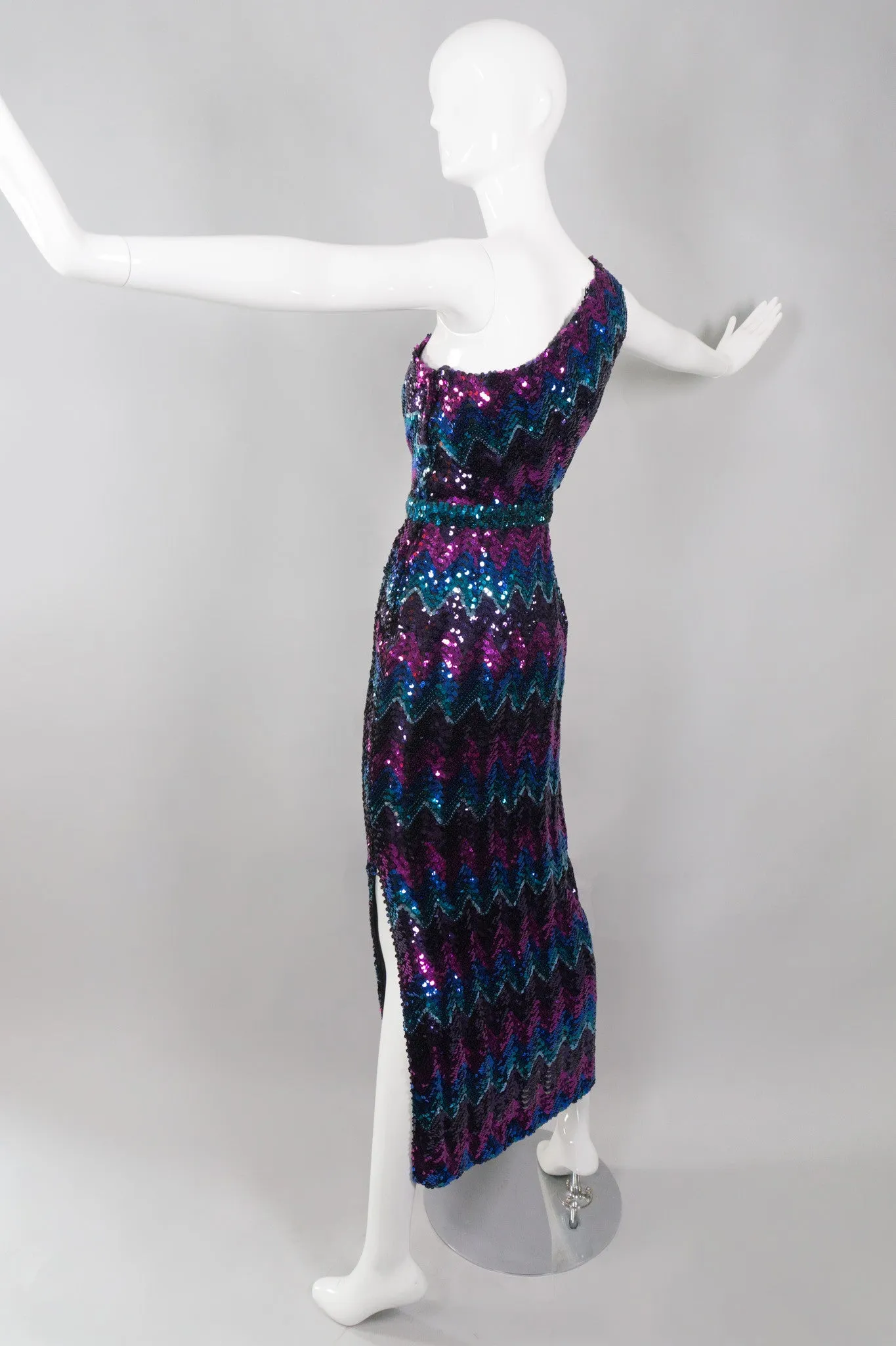 Chevron Sequin One-Shoulder Dress