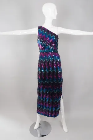 Chevron Sequin One-Shoulder Dress
