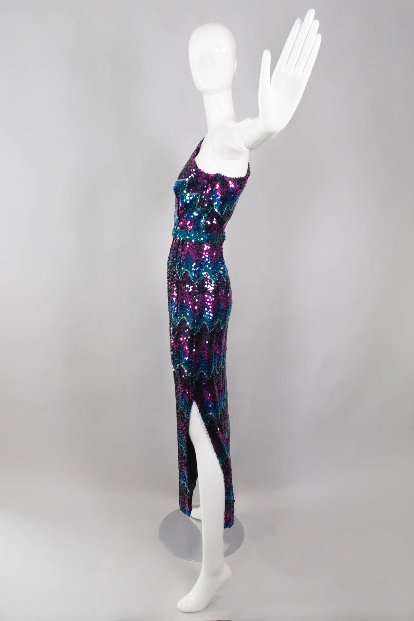 Chevron Sequin One-Shoulder Dress