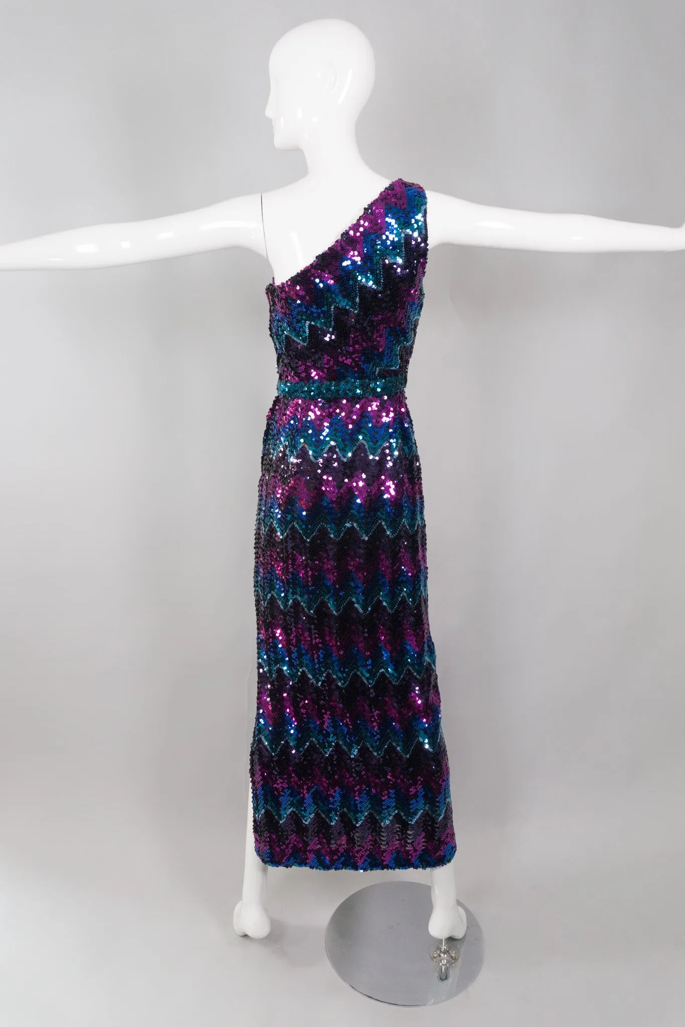 Chevron Sequin One-Shoulder Dress