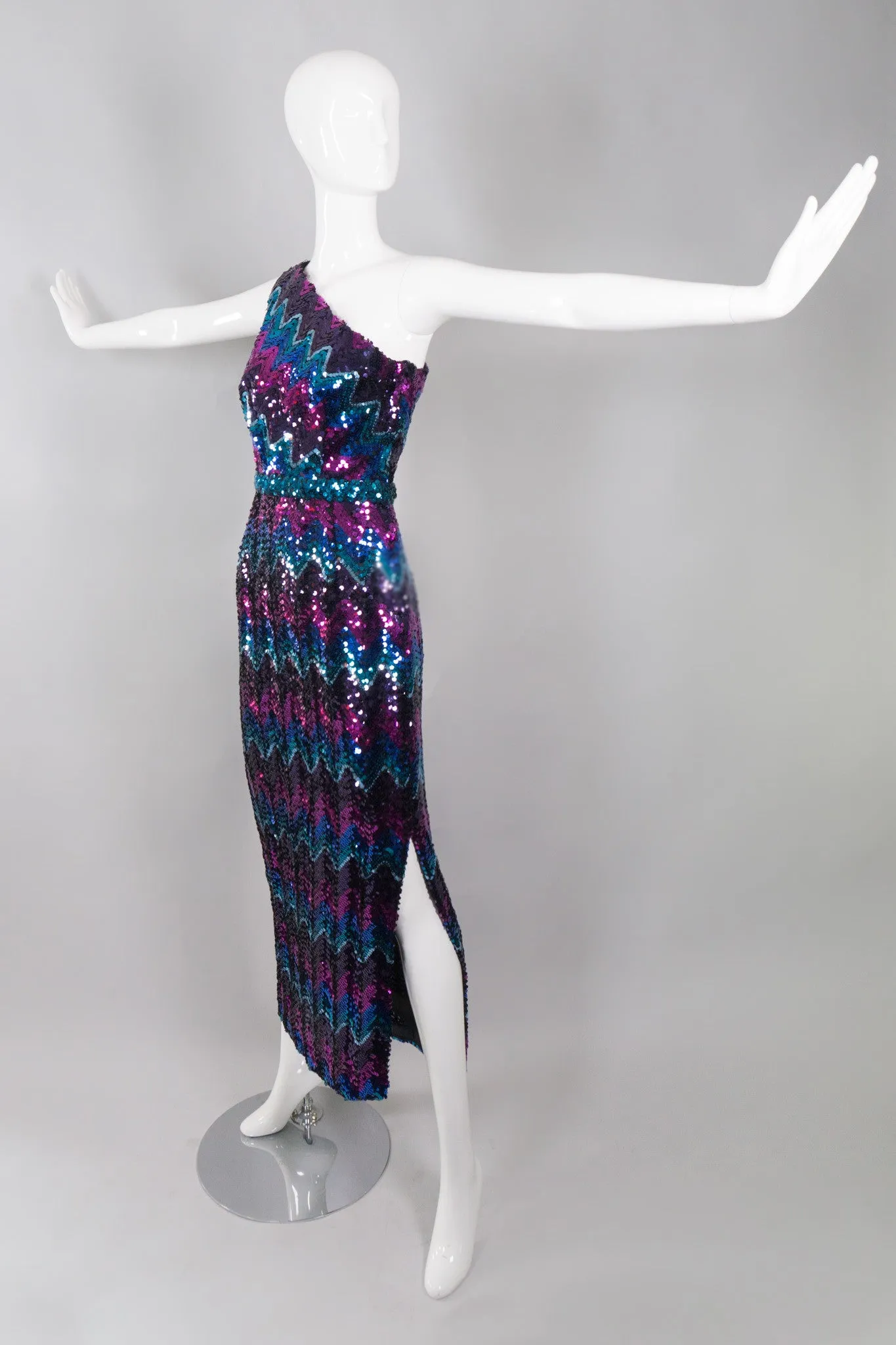 Chevron Sequin One-Shoulder Dress