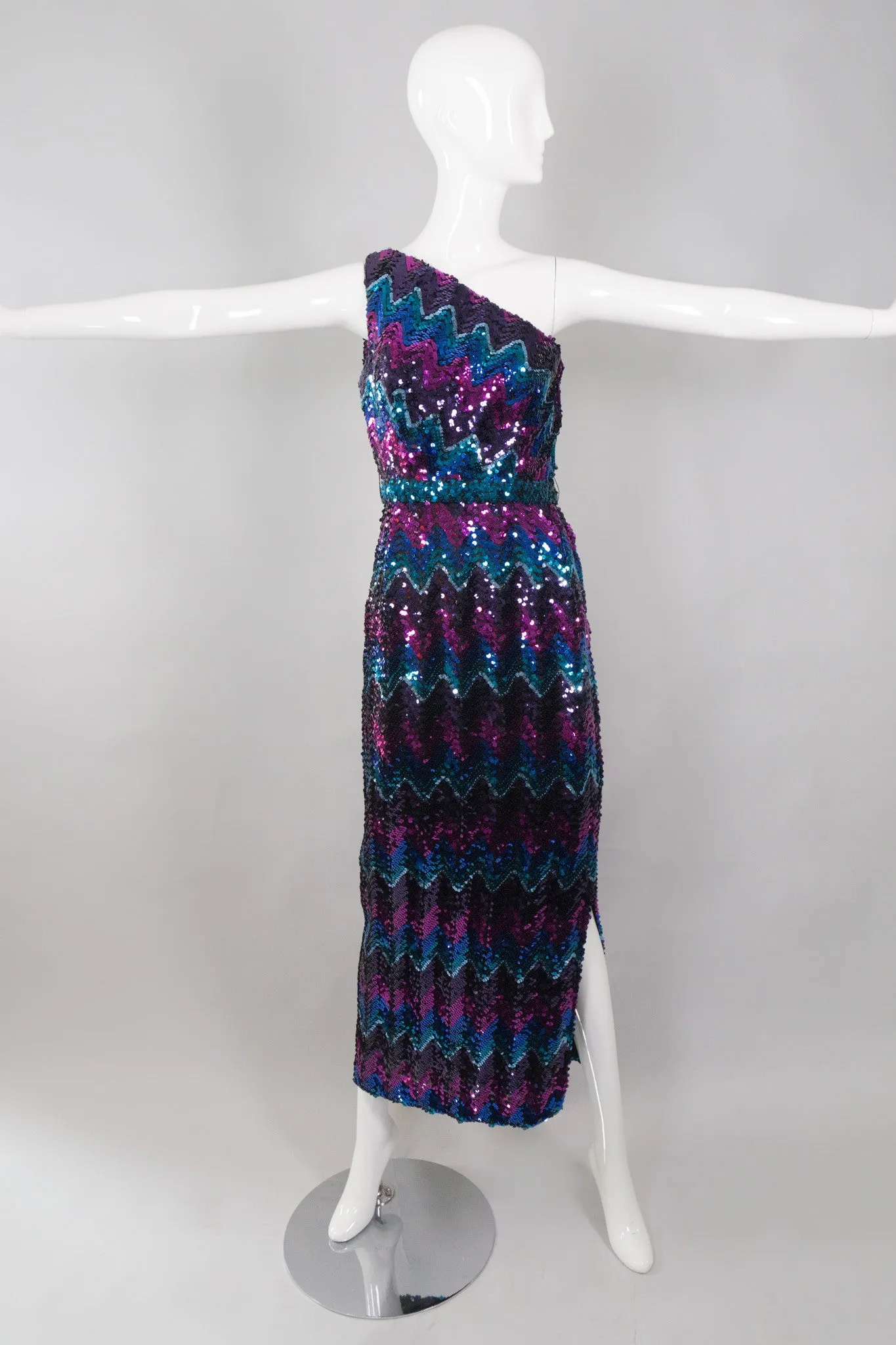 Chevron Sequin One-Shoulder Dress