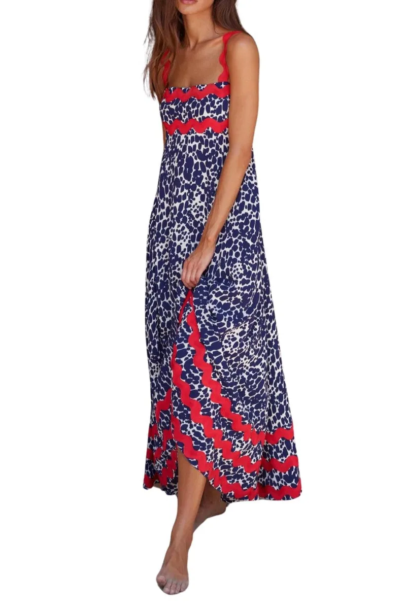 Chouyatou Women's Rickrack Trim Spaghetti Strap Square Neck Tank Maxi Dress Sleeveless Long Beach A-Line Sundress