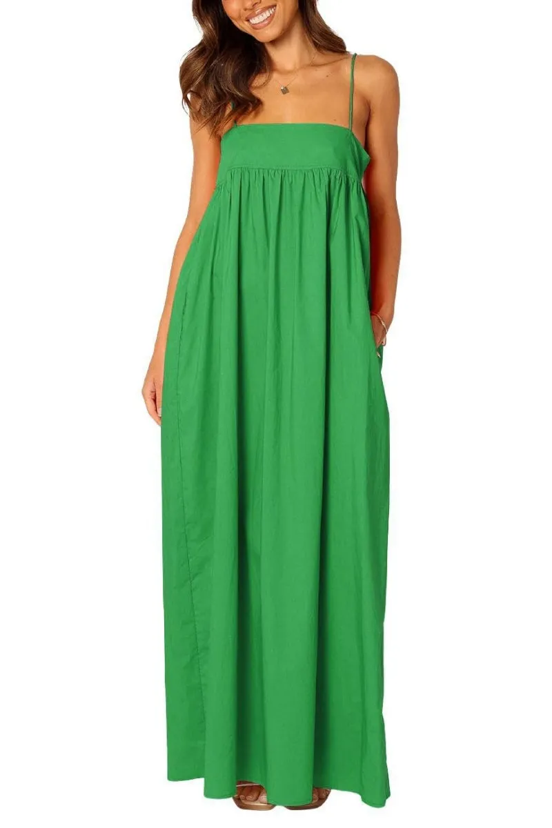 Chouyatou Women's Summer Backless Tied Spaghetti Straps Casual Loose Cutout Maxi Dress with Pockets