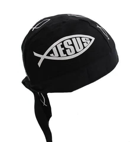 Christian Doo Rag Motorcycle Skull Cap with Sweatband Black and White Dorag Bandana
