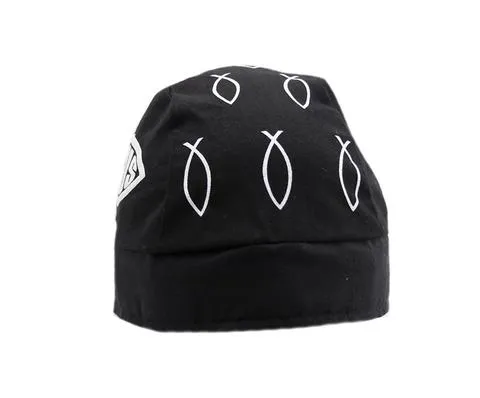 Christian Doo Rag Motorcycle Skull Cap with Sweatband Black and White Dorag Bandana