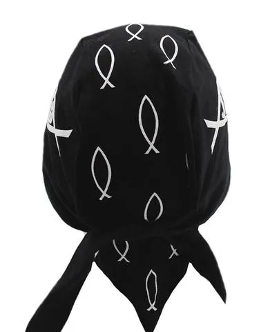 Christian Doo Rag Motorcycle Skull Cap with Sweatband Black and White Dorag Bandana