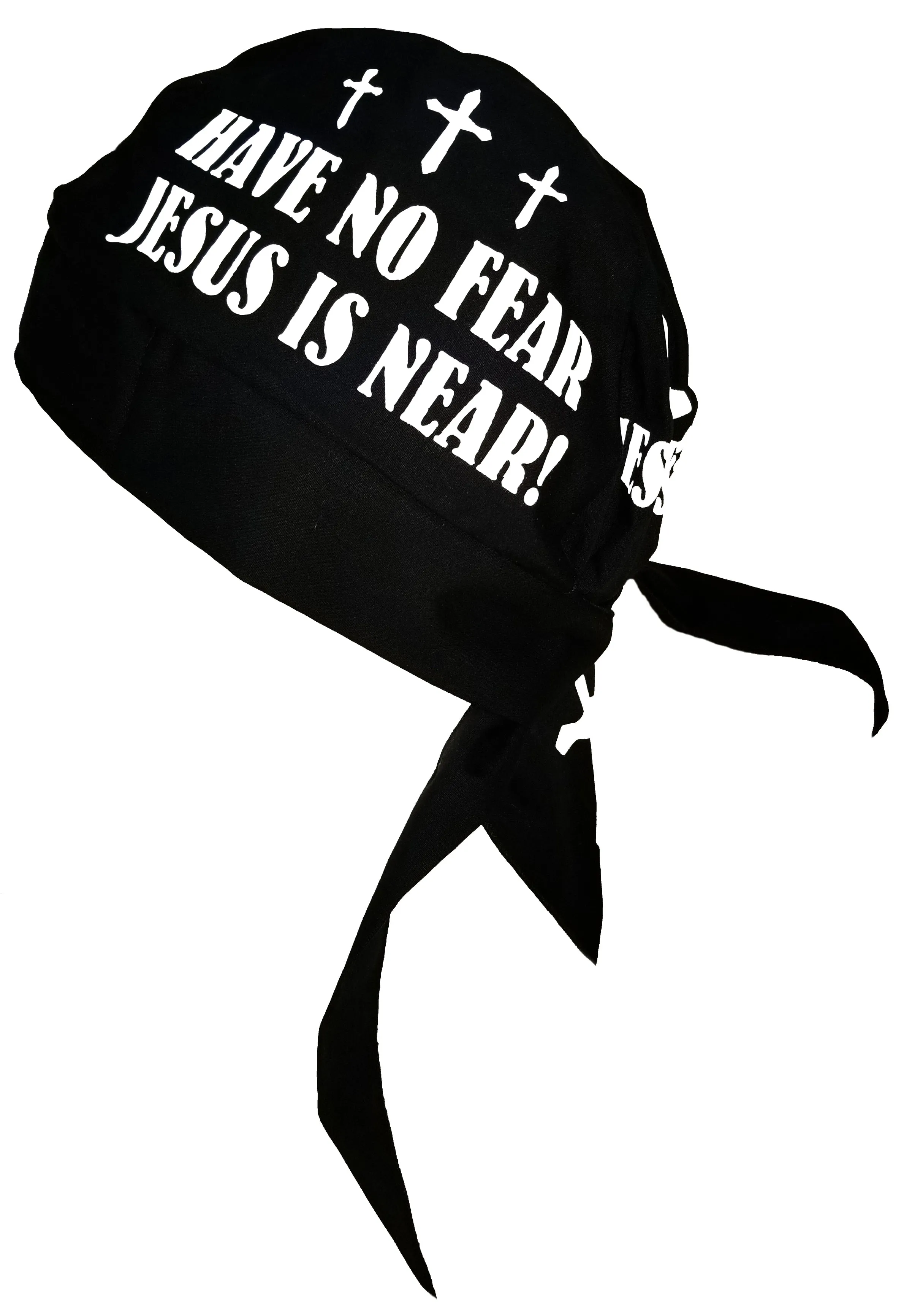 Christian Skull Cap Black and White Doo-Rag with SWEATBAND Du-Bandana for Christians