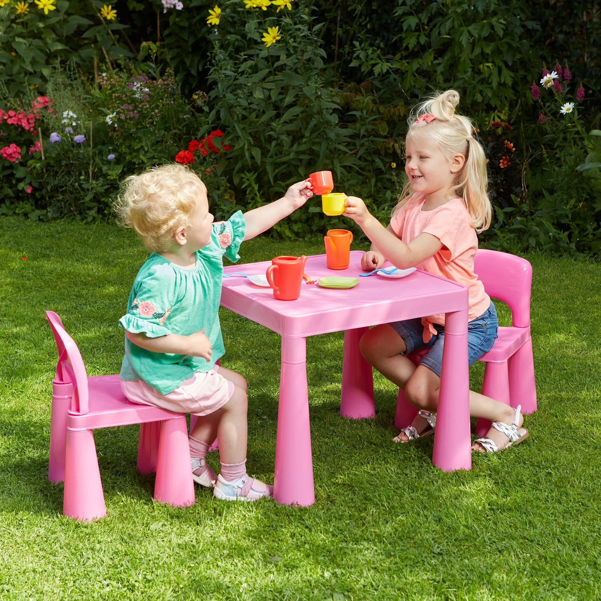Chunky & Funky Plastic Kid's | Children's Activity Table & 2 Chair Set | Hot Pink