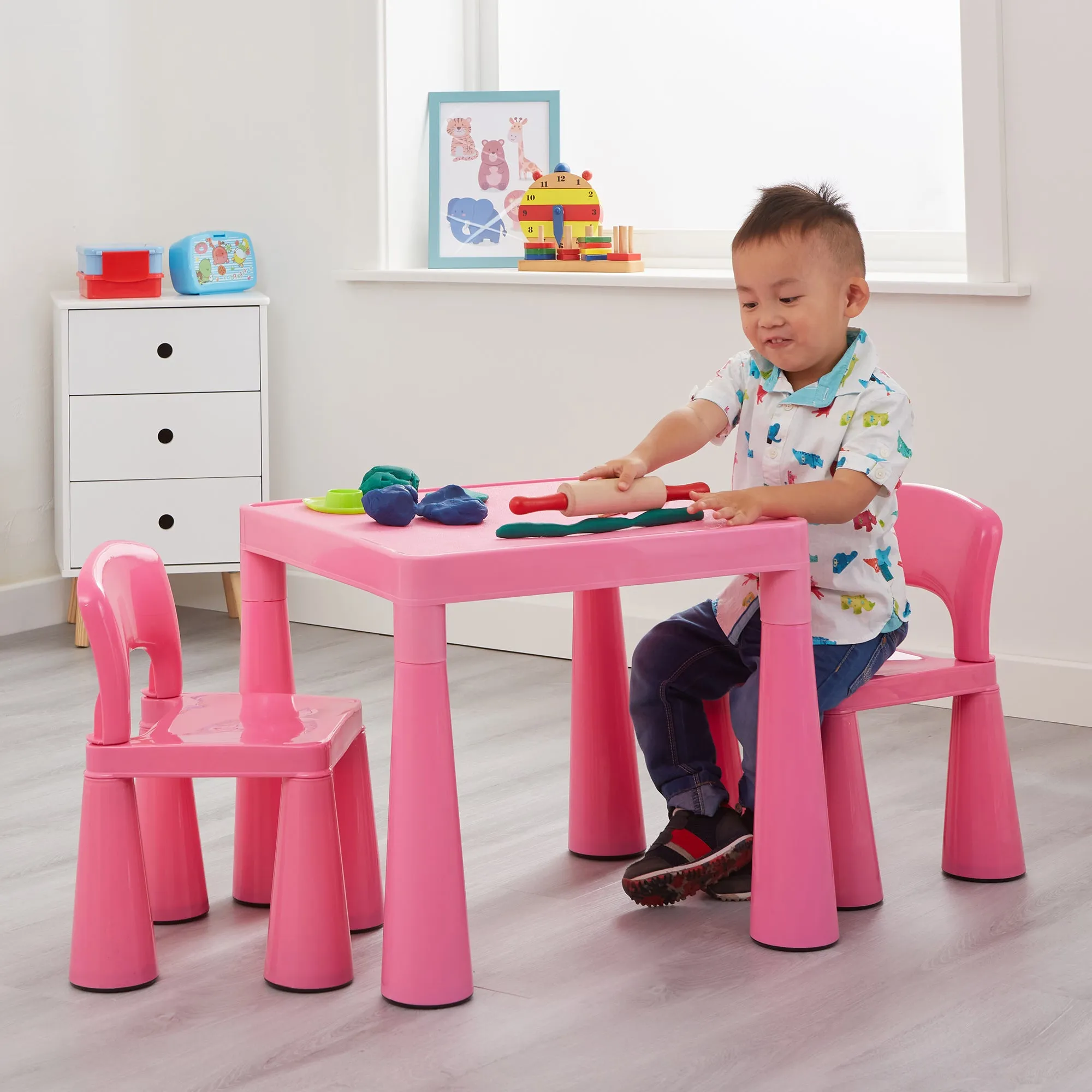 Chunky & Funky Plastic Kid's | Children's Activity Table & 2 Chair Set | Hot Pink