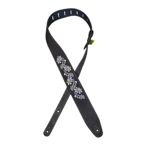 Colonial Leather Strap - Flowers Embroidered Brown Suede Guitar Strap
