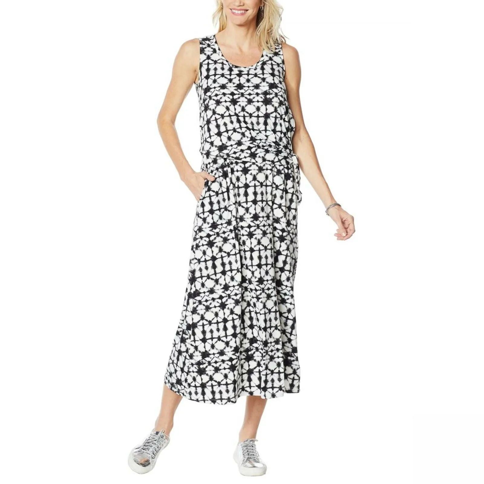 Comfort Code by Cuddl Duds Duds Jersey Knit Maxi Asymmetric Dress Batik Black XL