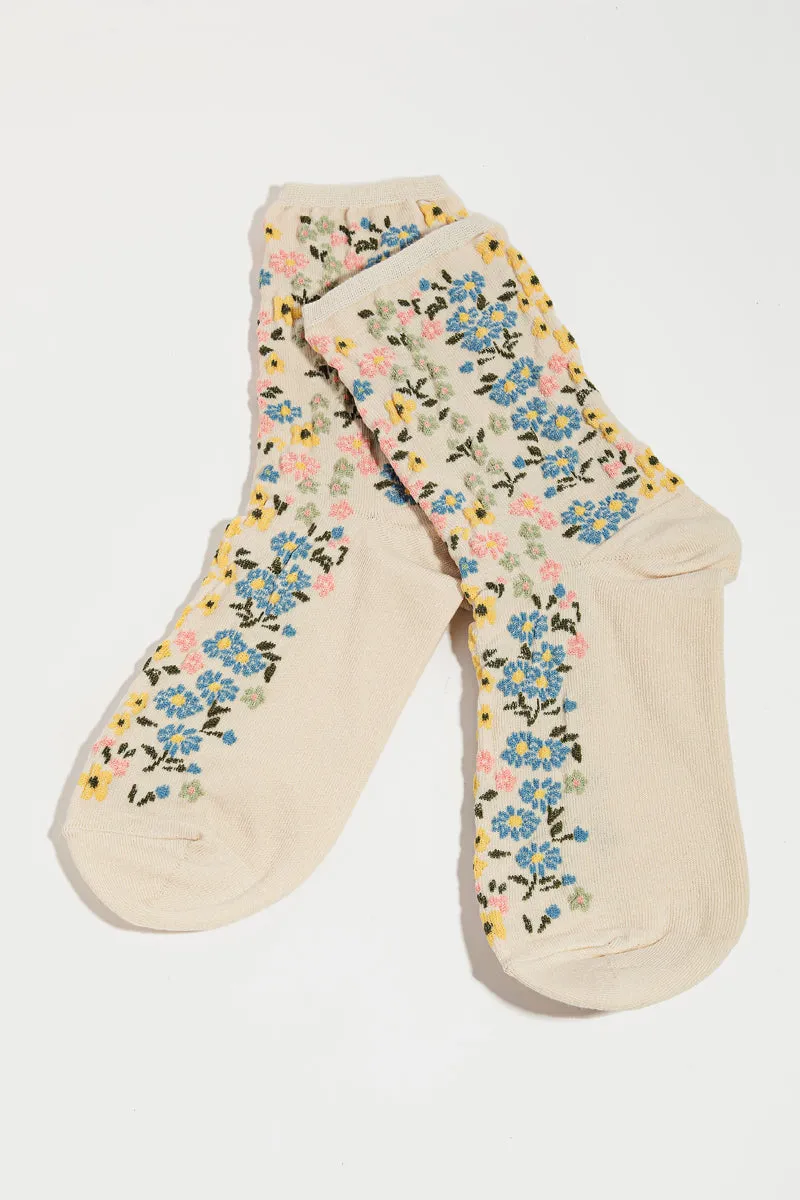 Crew Cuff Embroidery Socks with Stylish Prints (Assorted Styles)
