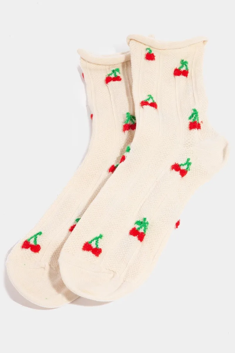 Crew Cuff Embroidery Socks with Stylish Prints (Assorted Styles)