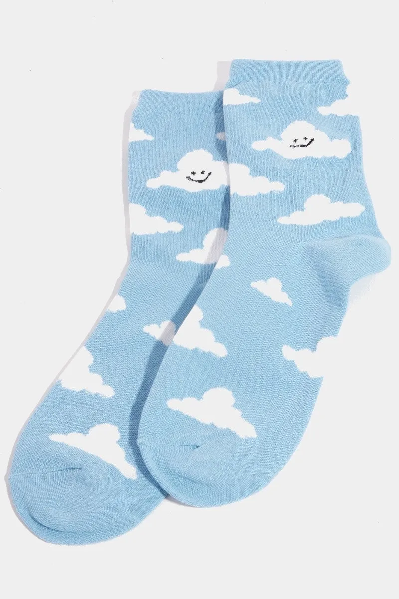 Crew Cuff Embroidery Socks with Stylish Prints (Assorted Styles)