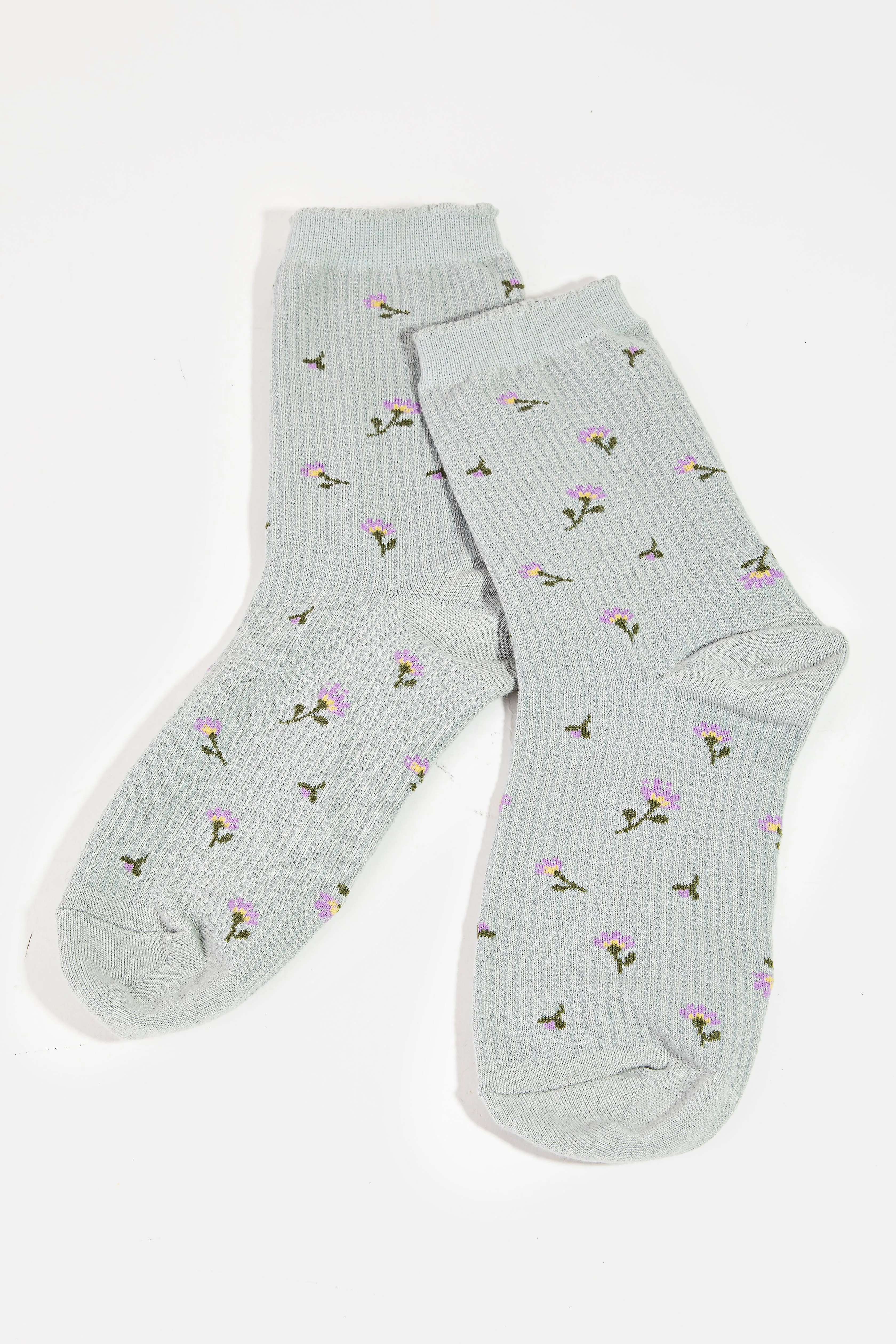 Crew Lettuce Trim Embroidery Socks with Stylish Prints (Various Colors)