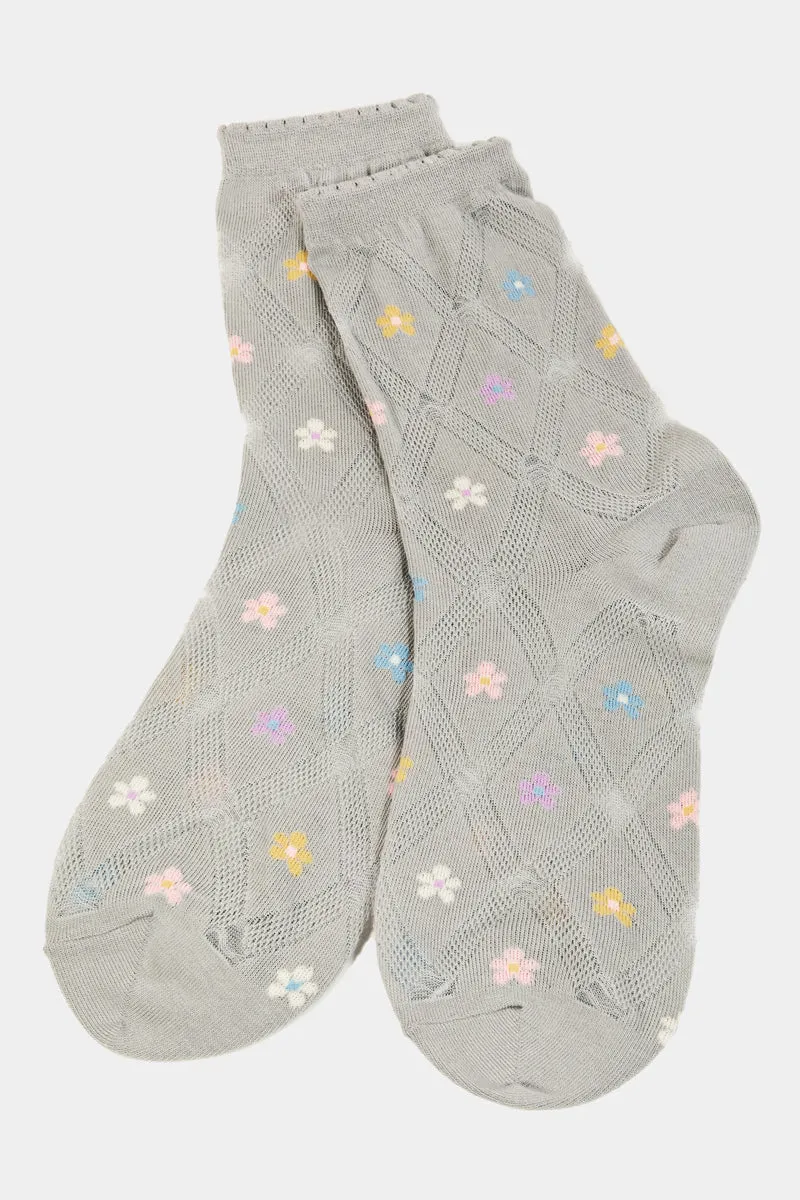 Crew Lettuce Trim Embroidery Socks with Stylish Prints (Various Colors)