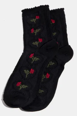 Crew Lettuce Trim Embroidery Socks with Stylish Prints (Various Colors)